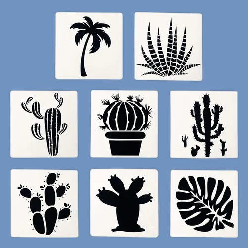 Miniatura 7 de TIAMECH 8 plantillas reutilizables de cactus para pintar, plantas suculentas y plantillas de capas de palmeras, arte de pared de bricolaje, muebles