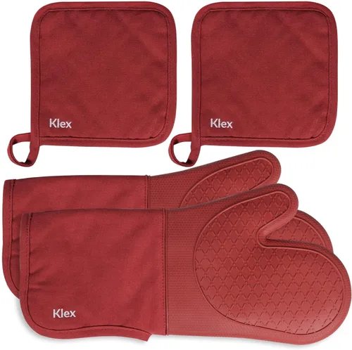 Miniatura 8 de Klex Manoplas de horno de silicona extralargas y soportes para ollas, resistencia al calor de 932 °F con guantes de horno acolchados y almohadillas