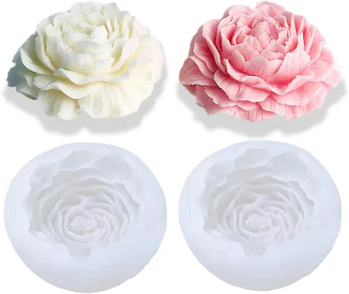 2 moldes para velas de flores de peonía, molde de jabón hecho a mano con flores 3D para fondant, hecho a mano, loción, barra, crayón, crayón, 2