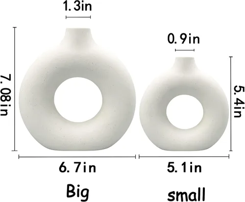 Miniatura 5 de Juego de 2 jarrones de cerámica, jarrones modernos para decoración del hogar, estilo bohemio blanco para sala de estar, cocina, chimenea, recámara