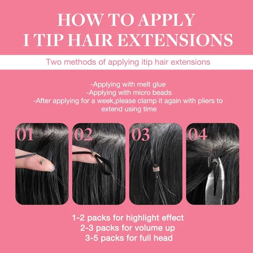 Miniatura 6 de GOO GOO I Tip - Extensiones de cabello humano real, 20 pulgadas, 1.76 oz, 50 S, extensiones de cabello Remy invisible, 1 negro azabache