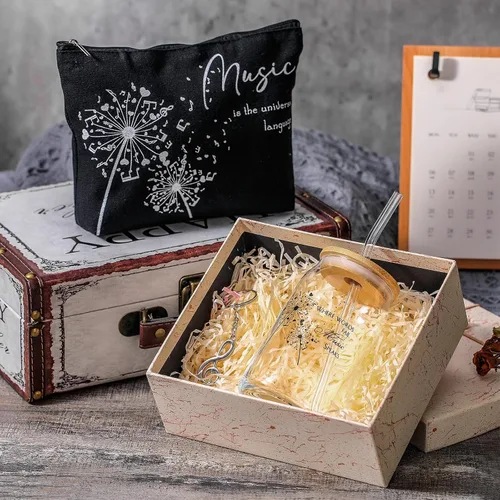 Miniatura 5 de Sieral Regalos para amantes de la música para mujeres, regalos para profesores de música, taza de cristal, bolsa musical con cremallera, llavero