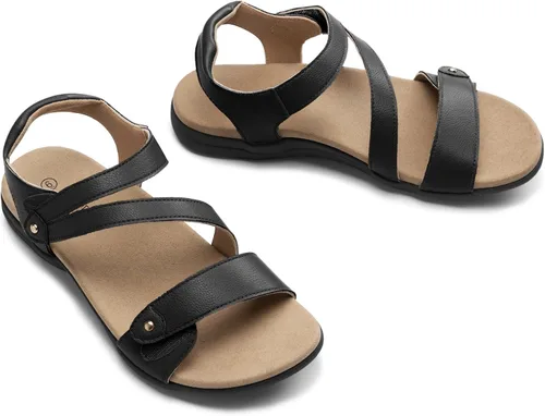 Miniatura 6 de Rihero Sandalias ortopédicas para mujer, con soporte de arco, cómodas sandalias planas con correa ajustable para caminar en la playa en verano