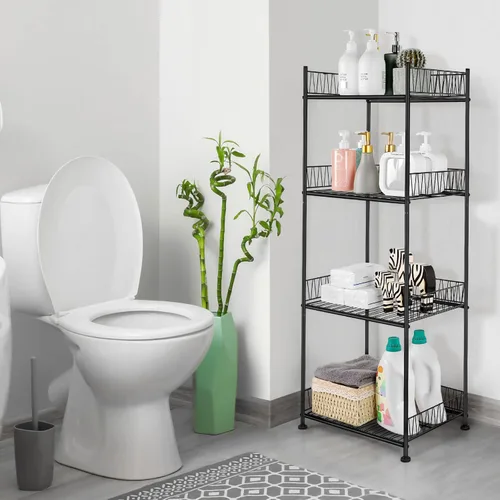 Miniatura 5 de OYEAL Estantes de baño independientes, almacenamiento de toallas de baño, unidad de estantería de alambre de 4 niveles con guardia, organizador