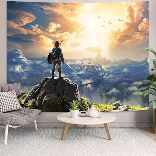 Miniatura 2 de kampdream Tapiz de videojuegos de anime, paisaje de cielo y montaña, para niños, hombres, dormitorio, sala de estar, 36 x 48 pulgadas