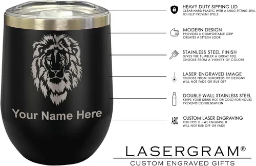 Miniatura 5 de LaserGram Vaso de vino de acero inoxidable de doble pared, ancla de barco, grabado personalizado incluido (negro)