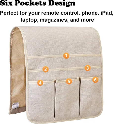 Miniatura 2 de Teniux Organizador de sillón con control remoto para sofá reclinable, organizador antideslizante con 5 bolsillos para revista, tableta, teléfono