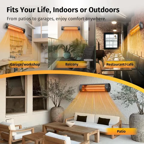 Miniatura 3 de EAST OAK Calentador eléctrico para patio, calentador infrarrojo montado en la pared de 1500 W para exteriores, garaje, patio trasero, restaurante