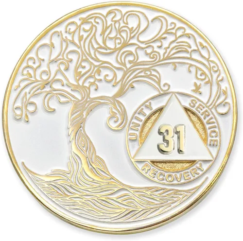 Miniatura 231 de 20 Year Sobriety Mint Twisted Tree of Life - Medallón de recuperación AA chapado en oro, fichas y fichas, color negro