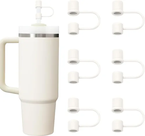 Miniatura 18 de 6 tapas de silicona para popotes compatibles con vaso Stanley de 30 y 40 onzas con asa, tapones de 10 mm, tapas para popotes a prueba de polvo Blanco