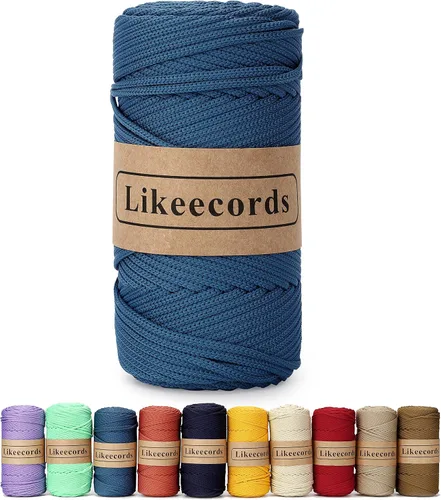 Miniatura 59 de Likeecords Cordón de macramé trenzado de poliéster de 0.157 in, 140 yardas/426 pies, hilo elástico para bolsa de ganchillo para manualidades, Verde