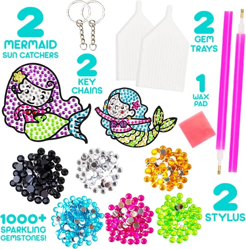 Miniatura 4 de Blue Squid Kits de Arte de Diamante para Niños – Sirena - Juego de Regalo de Arte de Gemas 5D Divertido y Fácil para Llaveros, Adhesivos