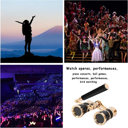 Miniatura 6 de Aroncent Anteojos de Ópera Prismáticos 3X25 Compactos con Asa Ajustable para Teatro, Prismáticos Mini para Adultos Hombres Mujeres en Ópera Negro