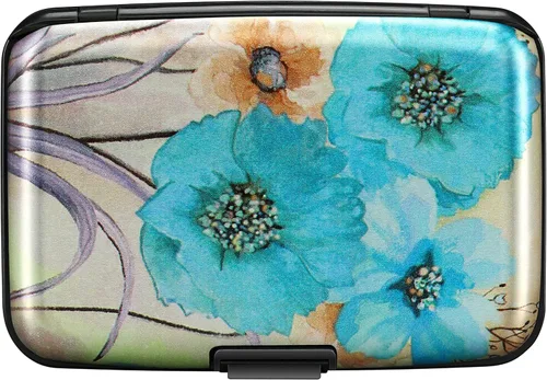 Miniatura 150 de ELFISH Mini cartera de aluminio RFID para tarjetas de crédito, funda de identificación de metal para hombres y mujeres, Happy Flower, Cartera Rfid
