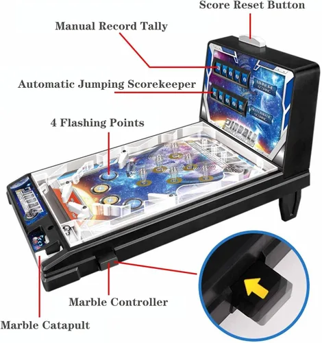 Miniatura 4 de PHATM Máquina de pinball de escritorio Retro Arcade electrónica Super Marble Arcade Machine Mini Pinball Juego para el hogar con marcador de música