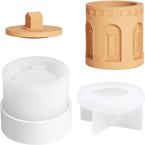 Miniatura 7 de Tarro de vela arquitectónica Molde de silicona con tapas de hormigón Panteón de vela Envase de fabricación de moldes de bricolaje Caja