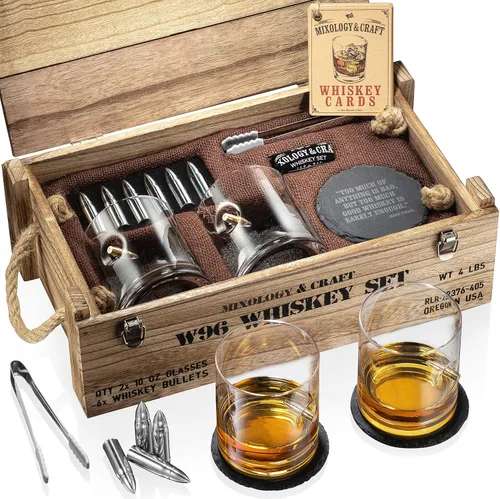 Miniatura 2 de Mixology & Craft Juego de piedras de whisky con vasos y balas de acero, regalo para hombres
