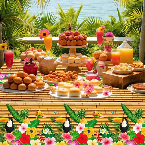 Miniatura 7 de Paquete de 2 manteles hawaianos Luau para decoración de fiesta, 54 x 108 pulgadas, mantel Tiki Tropical de plástico, mantel desechable Hawaii Aloha
