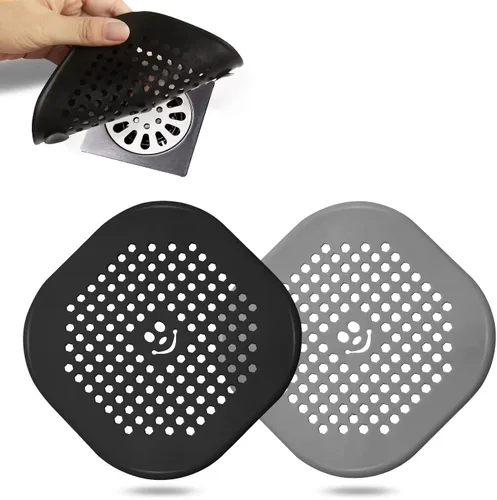 Miniatura 25 de Protector de silicona para cubrir drenaje de ducha, bañera, cocina, baño, recoge restos de cabello, paquete de 2, color negro