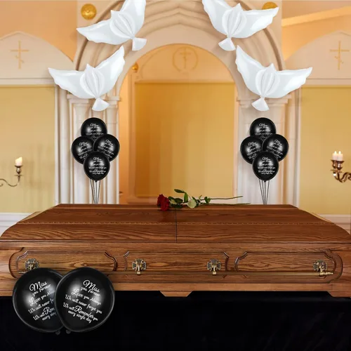 Miniatura 6 de Skylety 36 globos conmemorativos con 4 globos de paloma de la paz para liberar en recuerdo del cielo, decoraciones de helio para funerales, Negro