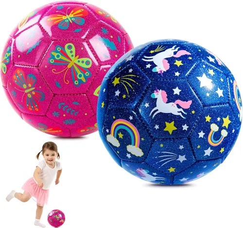 Miniatura 14 de Paquete de 2 pelotas de fútbol para niños, tamaño 2/talla 3, bolas de fútbol para niños, bolas de dibujos animados para niños con bomba, bolsa