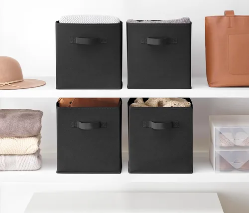 Miniatura 6 de Whitmor Paquete de 6 cubos de almacenamiento plegables de piel sintética con patrón de diamante de 12 pulgadas con asas, ideales para sala de estar