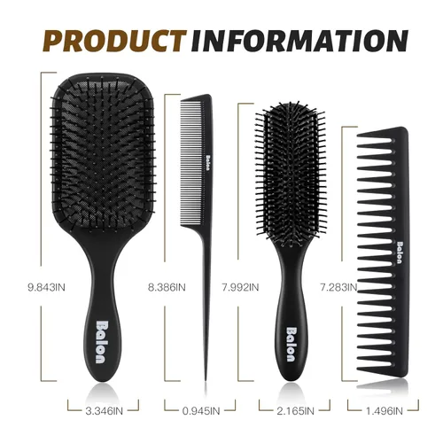 Miniatura 6 de Cepillo de pelo Balon para mujeres y hombres, juego de cepillo de paleta de 4 piezas, cepillo desenredante, peine para cabello largo, grueso, fino