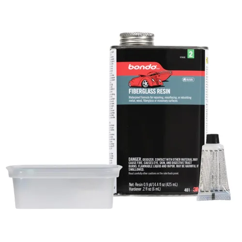 3M Bondo Resina de Fibra de Vidrio 0.9 Pinta, Etapa 2, Fórmula Impermeable para Reparar, Recubrir o Reconstruir Superficies de Metal, Madera, Fibra
