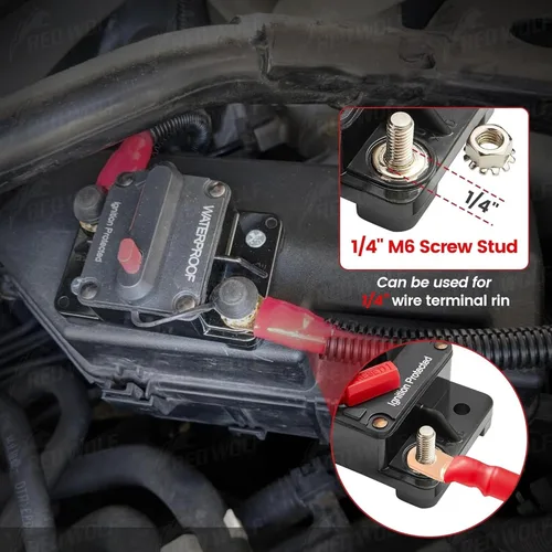 Miniatura 4 de RED WOLF Disyuntor de circuito de automóvil de 120 AMP con interruptor de reinicio manual, portafusibles en línea, inversor para vehículos con motor