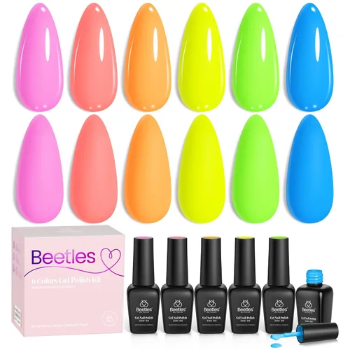 Miniatura 9 de Beetles - Juego Carnival Evergreen de 6 esmaltes de uñas de gel con purpurina, kit de 6 piezas con lámpara de remojo, aguacate, diseño de arte