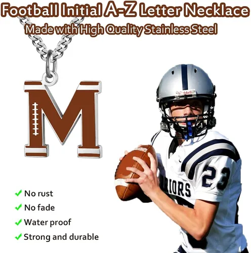 Miniatura 2 de AIAINAGI Collar con letra inicial de fútbol A-Z para niños dije de fútbol americano cadena de plata de acero inoxidable regalo de fútbol