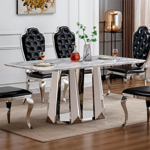 Miniatura 16 de Mesa de comedor redonda de 47 pulgadas, mesa de cocina redonda moderna de mediados de siglo para 4 a 6 personas, mesa de mármol sintético de alto