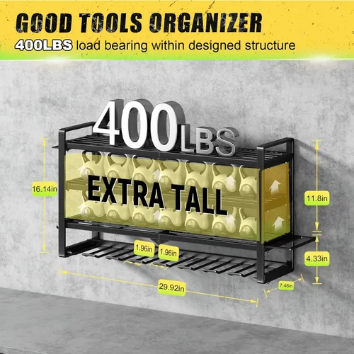 Miniatura 5 de Organizador de Herramientas Eléctricas para Montaje en Pared - Capacidad de Carga de 400 Libras, Estante de Almacenamiento de 4 Niveles con 8