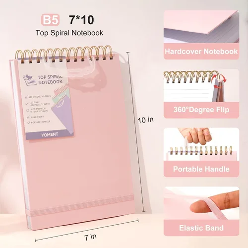 Miniatura 3 de Yoment Cuaderno de espiral superior, blocs de estenografía de tapa dura, 240 páginas, cuadernos de espiral encuadernados en la parte superior, Rosado