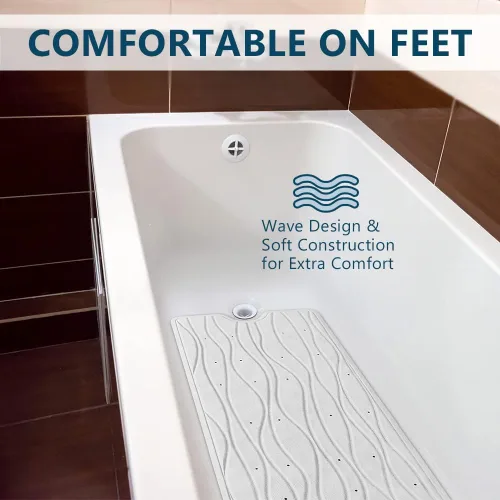 Miniatura 3 de ComfiLife Tapete de baño para bañera y ducha, antideslizante, extra grande, con orificios de drenaje y ventosas, tapetes de goma lavables a máquina