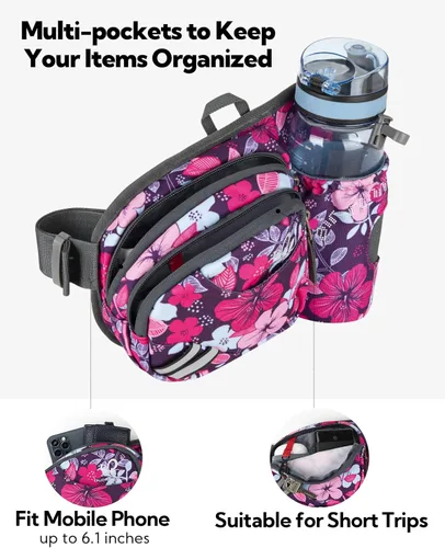 Miniatura 4 de Waterfly - Cangurera de senderismo con soporte para botella de agua para hombres y mujeres, para correr y pasear al perro, para iPhone 8 Plus, flor