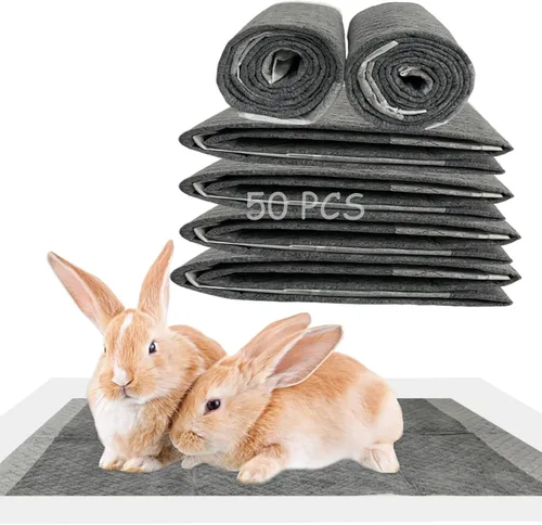 Almohadillas desechables para orina de conejo, 50 almohadillas para orina de mascotas de 17.7 x 23.6 pulgadas, forro de carbono negro, cojín súper