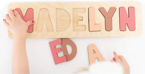 Miniatura 4 de Rompecabezas de madera personalizado con nombre para niños, hecho a mano en EE. UU. por Bloom Owl, regalos personalizados para bebés niños y niñas