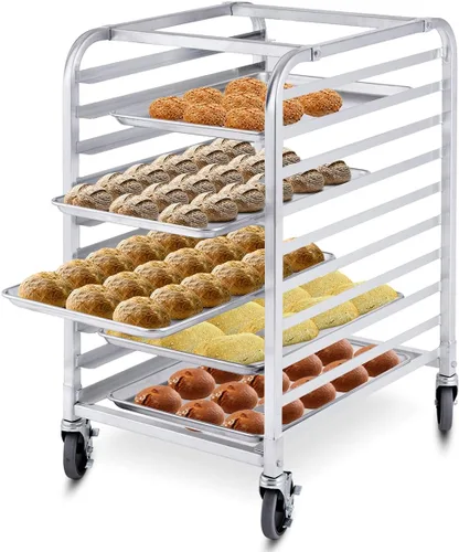 ReunionG Estante para panecillos de 10 niveles, estante para panadería con 2 ruedas bloqueables, carrito de refrigeración de almacenamiento de