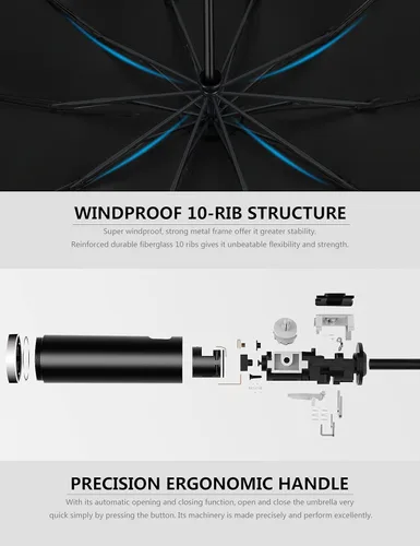 Miniatura 6 de XIXVON Umbrella Pro UPF 50 99 UV Protection Reflective Safety Strip Sturdy Windproof Travel Portable Automatic Reverse Folding Umbrella