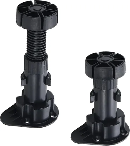 Miniatura 7 de Niveladores ajustables de 3.9 a 5 pulgadas para borde de gabinete, 12 piezas, patas niveladoras de muebles, pies de nivelación de plástico negro