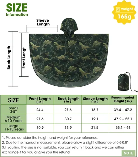 Miniatura 7 de WAWSAM Poncho de lluvia ligero para niños, impermeable, reutilizable