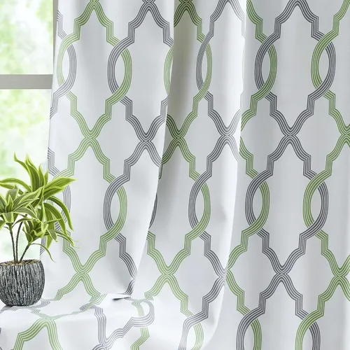 Miniatura 11 de Cortinas 100% blackout, de 54 pulgadas de largo, para dormitorio, amarillo gris sobre blanco con patrón geométrico marroquí, para sala de estar