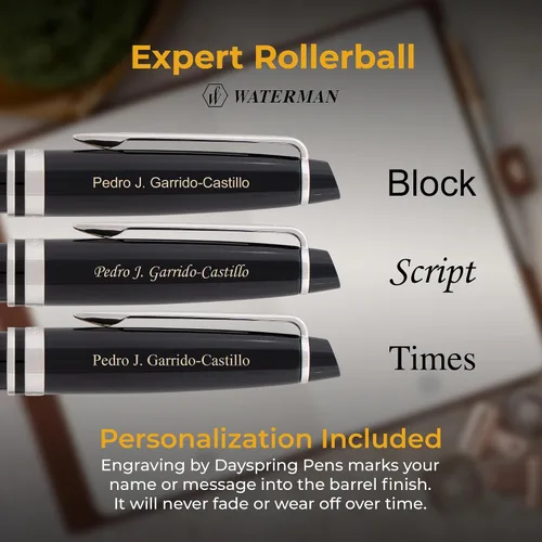 Miniatura 3 de Waterman Expert - Bolígrafo roller con tapa grabada, laca negra con borde cromado, regalo personalizado para ejecutivos, miembros de la junta