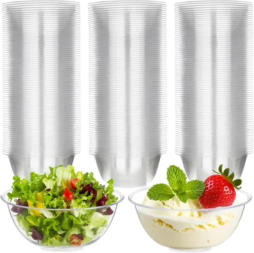 Miniatura 8 de MOACOCK Paquete de 100 cuencos pequeños de plástico transparente, cuencos de ensalada desechables duros de 8 onzas, cuencos desechables para servir