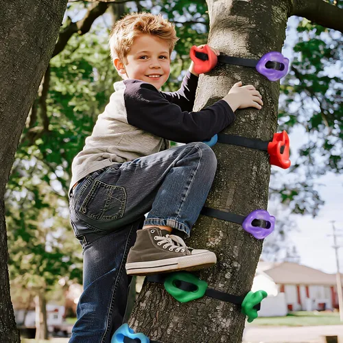 Miniatura 7 de TOPNEW 12 soportes para escalada de árboles ninja para niños escaladores, rocas de escalada para adultos con 6 correas de trinquete
