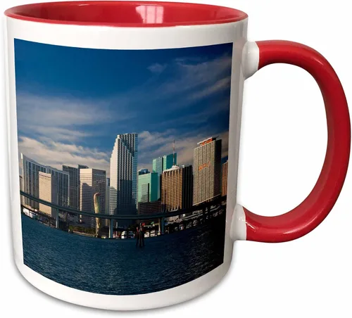 Miniatura 8 de 3dRose USA, Florida, Miami, city skyline from Watson Island, morning. 11oz Two-Tone Black Mug