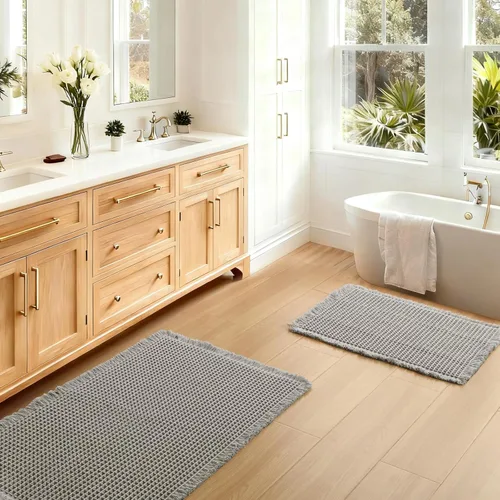 Miniatura 17 de JIUZHEN Tapete de Baño Mejorado con Diseño de Gofre Súper Absorbente Tapetes de Baño Antideslizantes Alfombras de Baño Lavables a Máquina de Secado