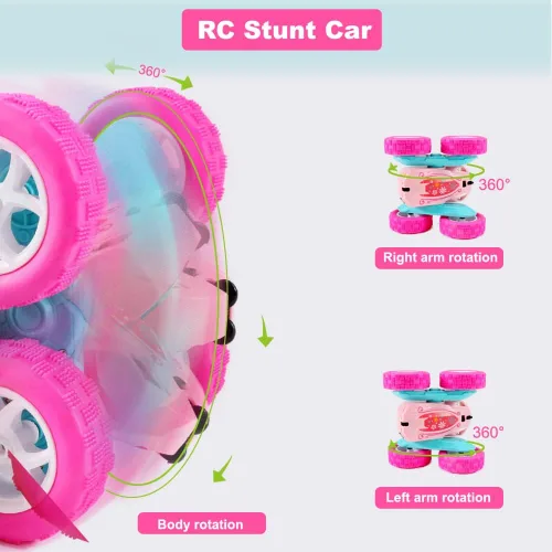 Miniatura 8 de FREE TO FLY Coches de Acrobacia RC: Auto de Carrera de Carrera de 4 Ruedas con Rotación de 360° y Doble Cara para Exterior e Interior para Niñas
