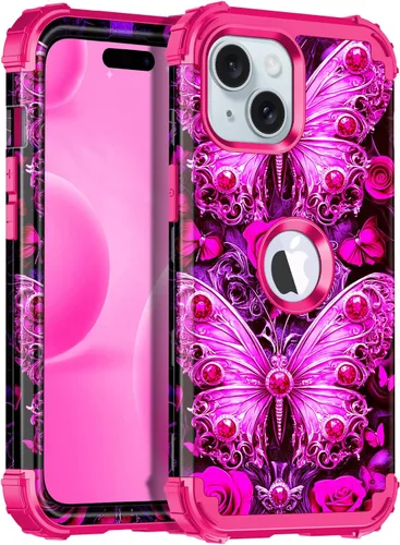 Miniatura 12 de Miqala Funda compatible con iPhone 14 Plus, que brilla en la oscuridad, tres capas, resistente, a prueba de golpes, de plástico duro, funda Amaranto